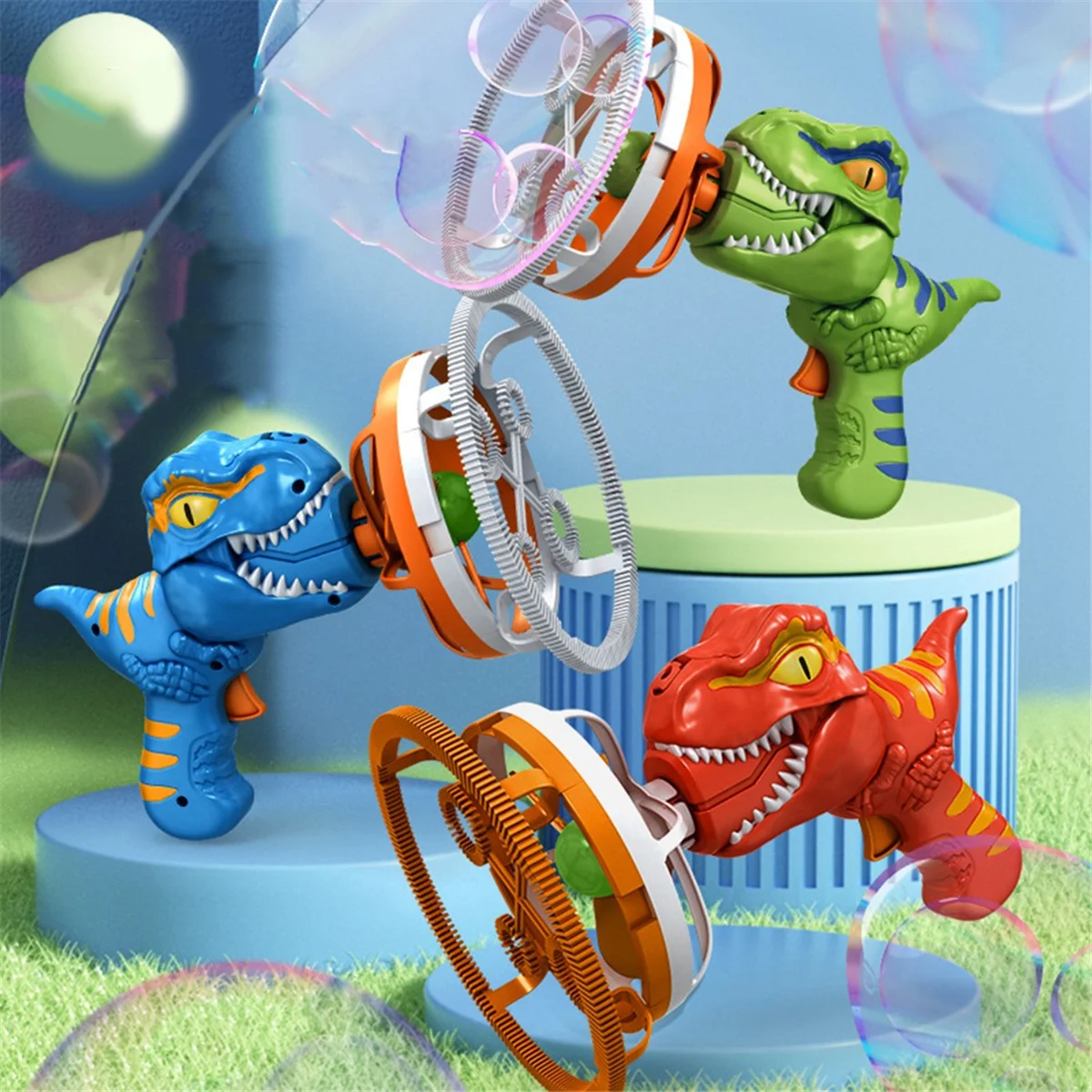 Pistola de Bolhas Dinossauro 3 em 1 com Ventilador