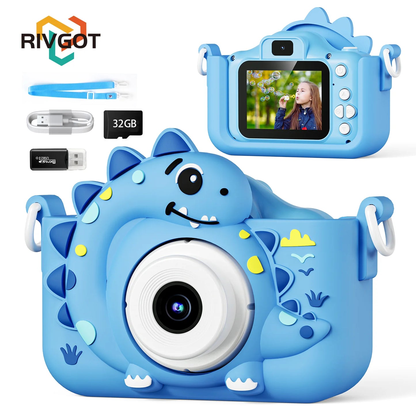 Câmera Digital Infantil HD 1080P 2.6 Lente Dupla Recarregável
