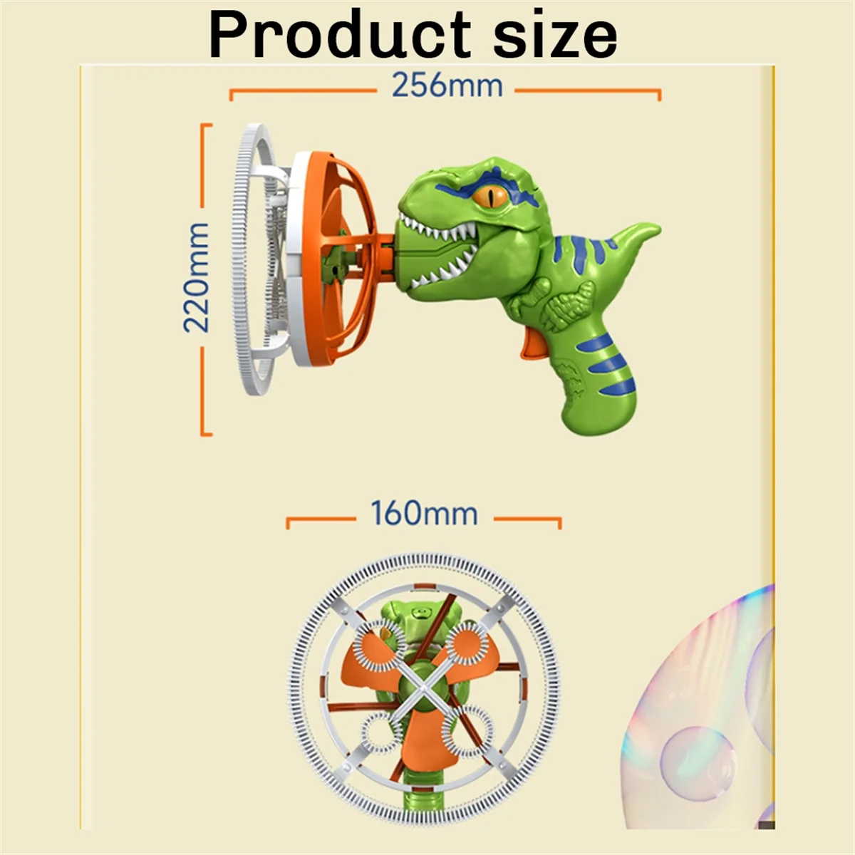 Pistola de Bolhas Dinossauro 3 em 1 com Ventilador